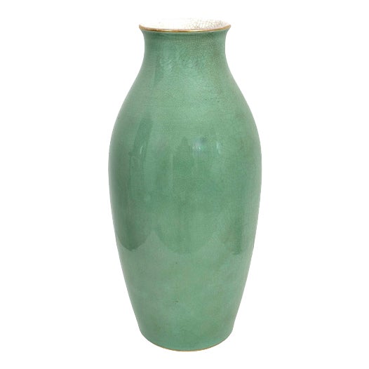 Large Jade Green Crackle Glaze Porcelain Vase from Rosenthal Selb, 1930s For Sale