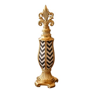 Gold Fleur-De-Lis Decorative Finial Sculpture With Black & White Chevron Inlay Attributed to Maitland-Smith For Sale