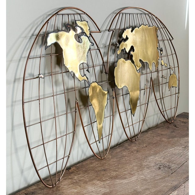 Mid-Century Modern Mid Century Modern Curtis Jere Brass World Globe Map Wall Sculpture For Sale - Image 3 of 7