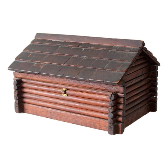 Antique Folk Art Log Cabin Sewing Box For Sale