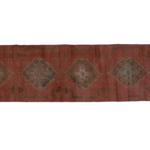 Mid-Century Modern Distressed Turkish Oushak Runner 2'6" X 11'4" For Sale - Image 3 of 10