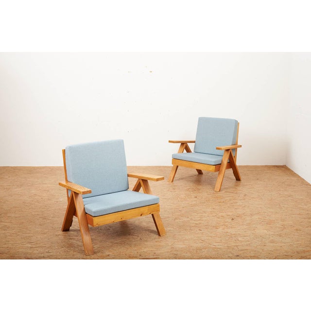 Armchairs with Wooden Frame and Seat and Back in Fabric, Set of 2, in Good conditions. Designed 1950 to 1959