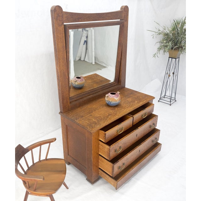 Massive Solid Oak Arts & Crafts 4 Drawers Dresser with Swivel Mirror For Sale - Image 6 of 12