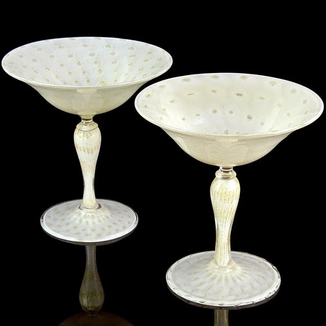 Priced per item (2 pieces available as shown). Beautiful vintage Murano hand blown white, controlled bubbles and gold...