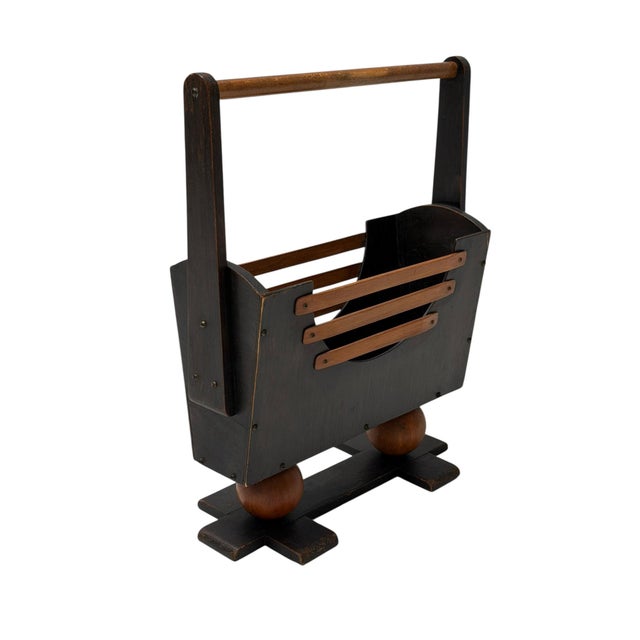 Vintage Art Deco Magazine Rack in Black Lacquered Beech, 1930s For Sale - Image 3 of 7