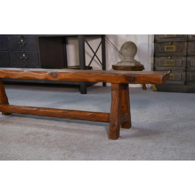 Brown Vintage Brutalist Pine Bench, 1950s For Sale - Image 8 of 11