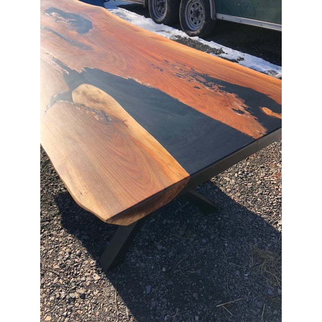 Very Long Hand Crafted Live Edge Walnut Slab Coffee Table For Sale - Image 9 of 13