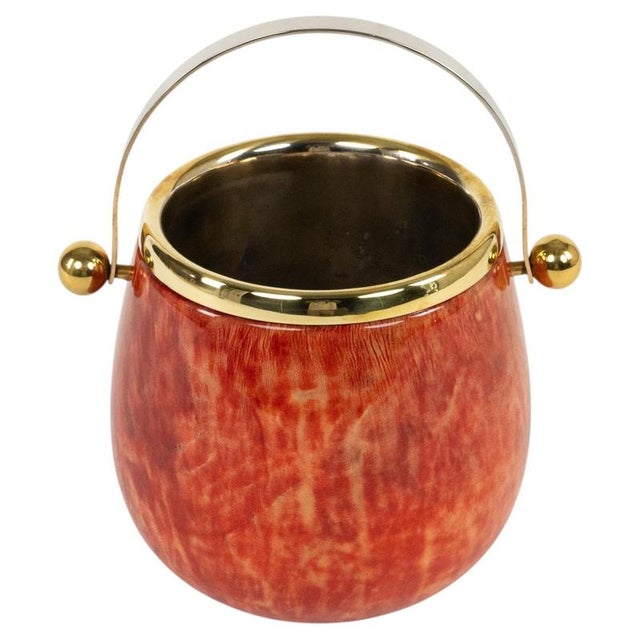 Mid-Century Modern Ice Bucket in Red Goatskin and Brass by Aldo Tura, Italy, 1960s For Sale - Image 18 of 18