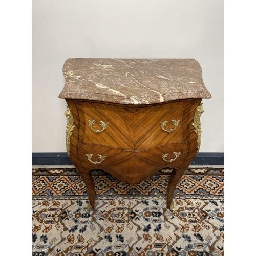 Mid-Century Mahogany Bombe Commode with Marble Top For Sale - Image 3 of 6