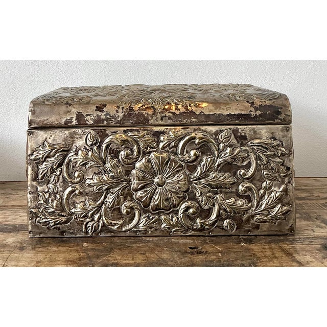 Vintage Hammered Floral Metal Box For Sale In West Palm - Image 6 of 11