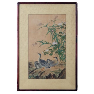 Japanese Ducks Rice Paper Painting, 19th Century For Sale