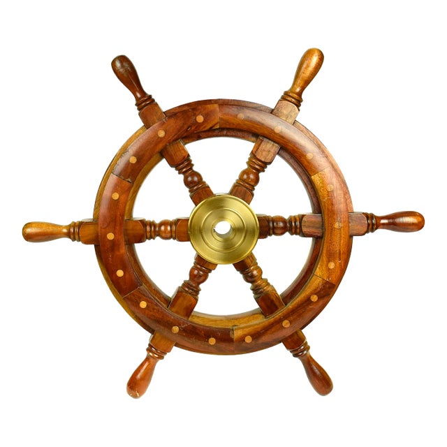 Mid 20th Century Wood Boat Steering Wheel Wall Decor For Sale