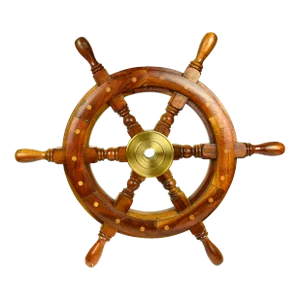 Mid 20th Century Wood Boat Steering Wheel Wall Decor