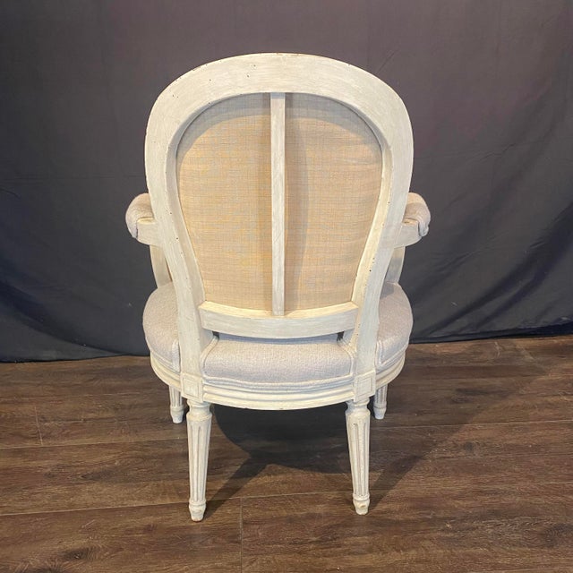 19th Century French Louis XVI Painted Neoclassical Fauteuil Armchairs -a Pair For Sale - Image 11 of 11