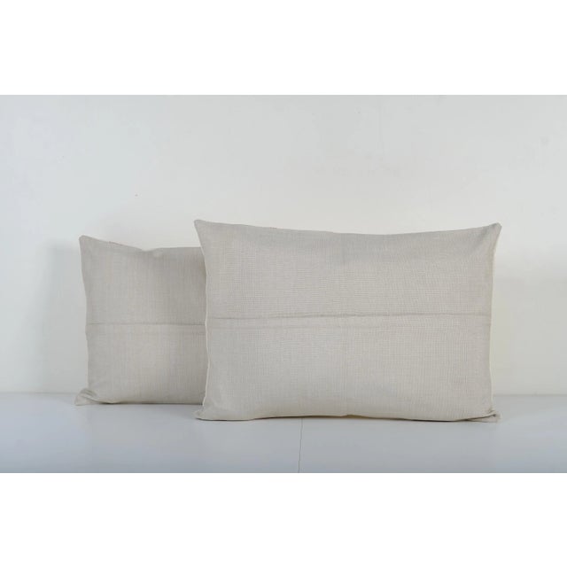 Linen Pillowcase With Red Blue Stripes - Set of Two Modern Rustic Look 17'' X 26'' For Sale - Image 4 of 4