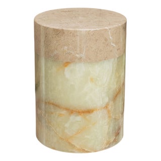 Beige Marble and Green Onyx Side Table by Forzini For Sale