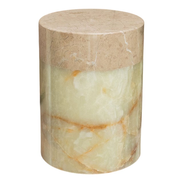 Beige Marble and Green Onyx Side Table by Forzini For Sale