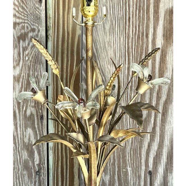 Murano Vintage Regency Glass Floral Lamp After Murano For Sale - Image 4 of 7