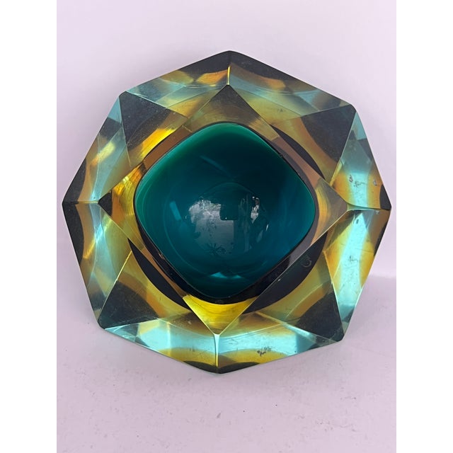 Vintage Faceted Sommerso Murano Glass Block Bowl, 1960s For Sale - Image 9 of 10