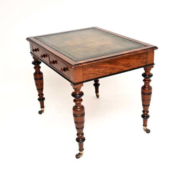 Antique Victorian Leather Top Writing Table, 1880s For Sale - Image 4 of 11