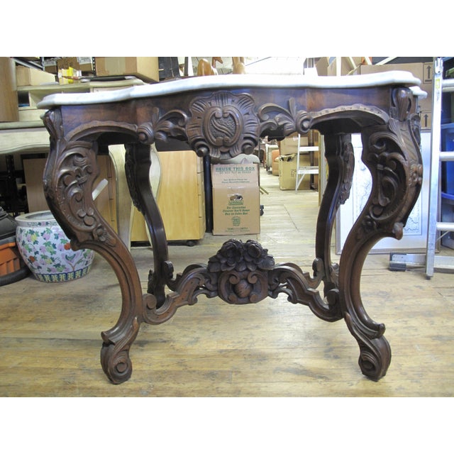 Late 19th Century Finely Carved Wood Victorian Entry Table | Chairish