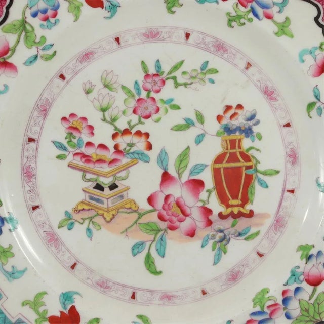 English 1920s Minton's Porcelain Plates in the Poonah Pattern- a Pair For Sale - Image 3 of 7