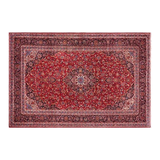 1970s Hand-Knotted Wool Rug – 8'0" X 11'11" Red & Blue Traditional Medallion For Sale