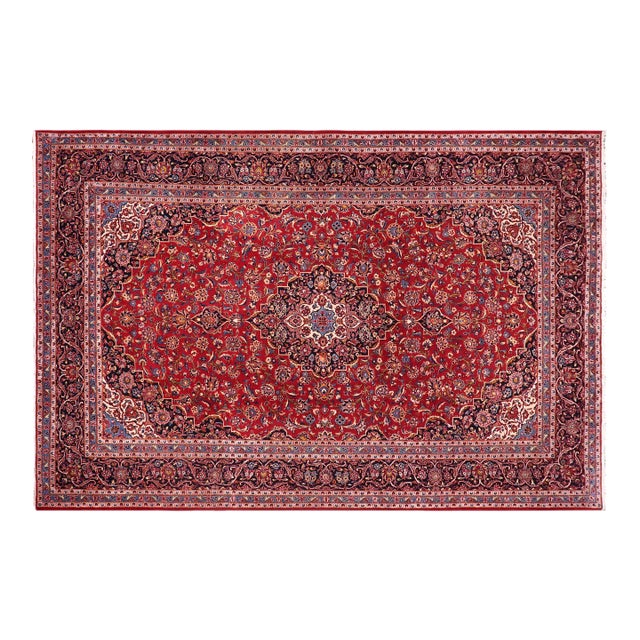 1970s Hand-Knotted Wool Rug – 8'0" X 11'11" Red & Blue Traditional Medallion For Sale