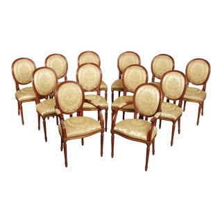 Late 20th Century French Louis XVI Style Mahogany Dining Chairs - Set of 12 For Sale
