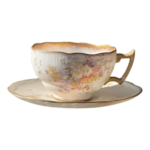 Antique Doulton Burslem Hand Painted Cup & Saucer Signed by Sam Wilson 1891-1902