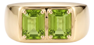 Emerald Cut Peridot Two Stone Band Ring | Green Gemstone Signet Ring | August Birthstone Ring Us 7 (All Sizes Available)