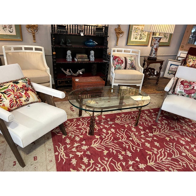 Gold Elegant Oval Gilded Iron and Thick Glass Coffee Table For Sale - Image 8 of 9