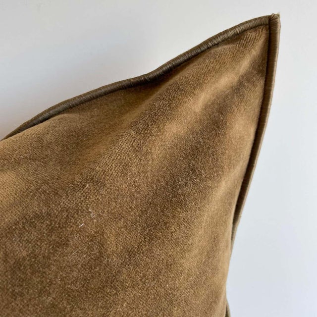 Beautiful French brown vintage velvet pillow with binded edge. Metal zipper closure, and leather pull. Custom made in...