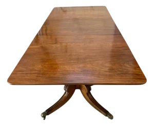 Antique George III Figured Mahogany 2-Pillar Dining Table, 1800s