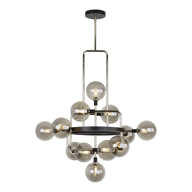 Mid-Century Modern Visual Comfort Modern Viaggio Chandelier LED Smoke and Polished Nickel For Sale - Image 3 of 3