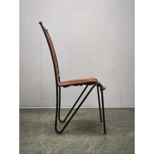 European Brutalist Wrought Iron and Cognac Leather Dining Chair, 1990s For Sale - Image 10 of 14