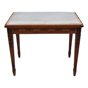 Early 20th Century Antique English Adams Style Drape Bell Flower Inlay Mahogany Vanity Bench Seat