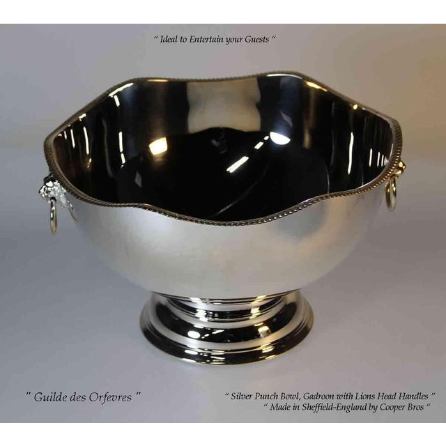 English 1980’s Vintage/New Silver Punch Bowl With Gadroon Border For Sale - Image 3 of 11