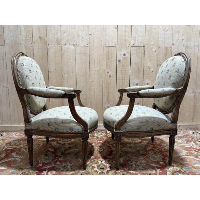 Wood Louis XVI Cabriolet Armchairs with Medallions from Othon, Set of 2 For Sale - Image 7 of 10