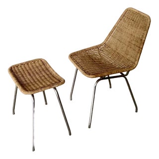 Set of Dutch Chair & Stool attributed Rohé Noordwolde, 1960s For Sale