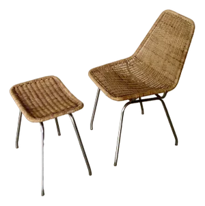 Set of Dutch Chair & Stool attributed Rohé Noordwolde, 1960s