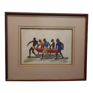 Charles Henry Alston 1907-1977 Watercolor, Putting in the Boat, Framed