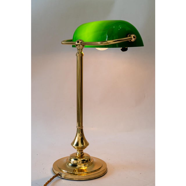 Metal Banker Table Lamp with Glass Shade, Vienna, 1920s For Sale - Image 7 of 17