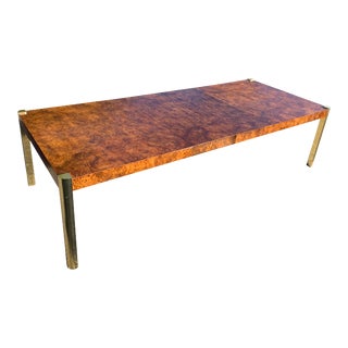 1970s Milo Baughman Style Modern Burl Brass Dinging Table With Leaves For Sale