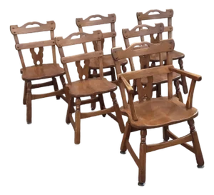 Vintage Cushman Style Solid Wood Maple Dining Chairs, Set of 6