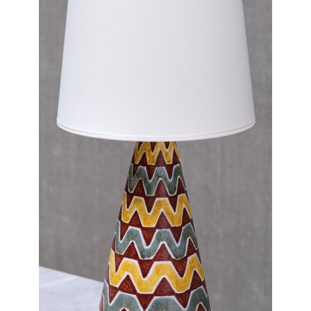 Vintage Ceramic Table Lamp with Zig Zag Pattern by Rigmor Nielsen for Søholm, Denmark, 1960s For Sale - Image 4 of 10