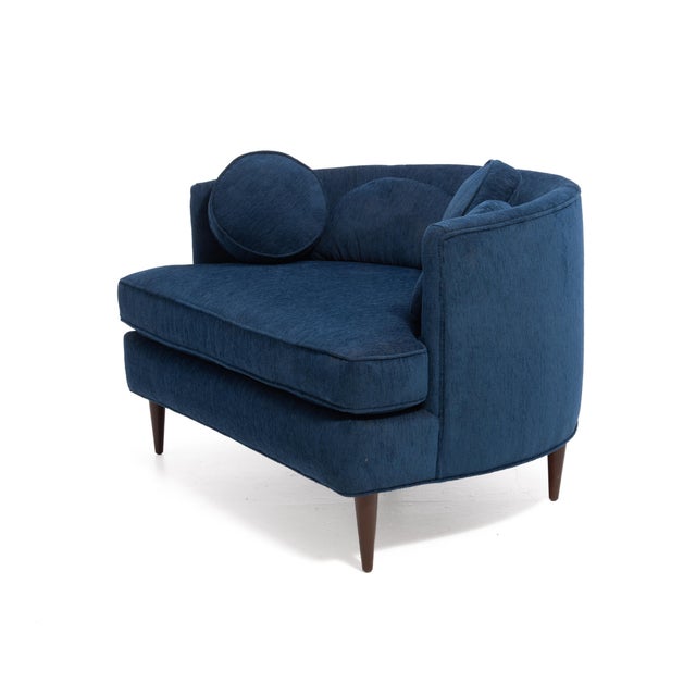 Wood Mid Century Half Moon Lounge Chair & Ottoman After Adrian Pearsall Satellite Havana Knoll Fabric For Sale - Image 7 of 18