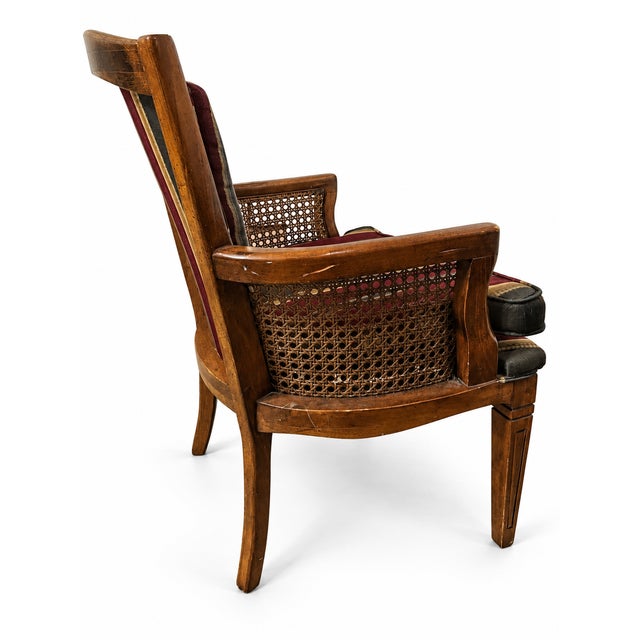 1980s Vintage French Provincial Cane and Striped Upholstered Armchairs — Pair For Sale - Image 5 of 11