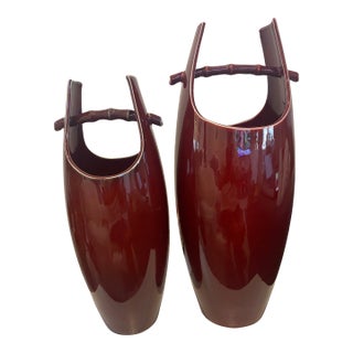 Vintage, Mid-Century Style Oxblood Red Ceramic Umbrella Stand and Vase For Sale