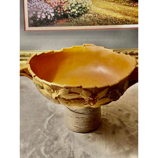1940s Vintage 1940s Roseville Pottery Clematis Console Bowl 457-8 Autumn Brown MCM For Sale - Image 5 of 12
